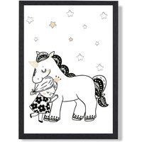 ARTZE Scandi Princess Little Hugging Unicorn Framed Print SIZE: A2 with Black Frame | Size: A4