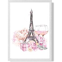 ARTZE Eiffel Tower & Peonies Fashion Illustration Framed Print SIZE: A2 with White Frame in Pink | Size: A4