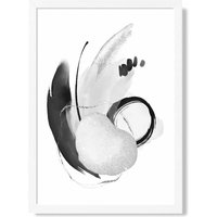 ARTZE Abstract Black & White Watercolour Shapes Framed Print SIZE: A2 with White Frame