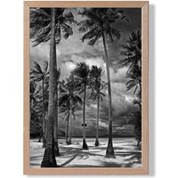 ARTZE Stormy Palm Trees Black & White Photo Framed Print SIZE: A4 with Oak Frame