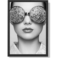 ARTZE Girl with Silver Bling Sunglasses Fashion Black & White Photo Framed Print SIZE: A2 with Black Frame | Size: A4