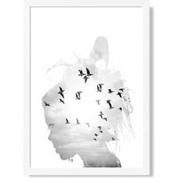 ARTZE Abstract & Seabirds Fashion Black & White Photo Framed Print SIZE: A2 with White Frame
