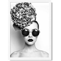 ARTZE Girl with Dark Sunglasses Fashion Black & White Photo Framed Print SIZE: A4 with White Frame
