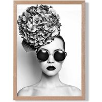 ARTZE Girl with Dark Sunglasses Fashion Black & White Photo Framed Print SIZE: A4 with Oak Frame