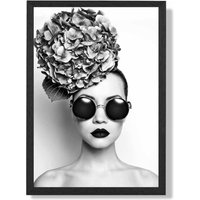 ARTZE Girl with Dark Sunglasses Fashion Black & White Photo Framed Print SIZE: A3 with Black Frame