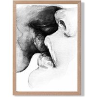 ARTZE Kissing Couple Abstract Pencil Sketch Framed Print SIZE: A4 with Oak Frame in Black | Size: A3