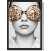 ARTZE Girl with Gold Bling Sunglasses Fashion Black & White Photo Framed Print SIZE: A2 with Black Frame | Size: A3