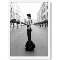 ARTZE Woman n Paris Street Fashion Black & White Photo Framed Print SIZE: A3 with White Frame