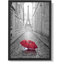 ARTZE Red Umbrella in Paris with Eiffel Tower Framed Print SIZE: A3 with Black Frame