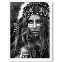 ARTZE Strong Woman Fashion Black & White Photo Framed Print SIZE: A2 with White Frame | Size: A4