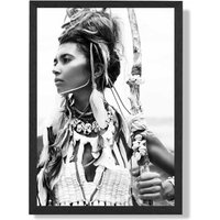 ARTZE Warrior Woman Fashion Black & White Photo Framed Print SIZE: A4 with Black Frame