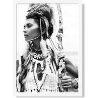 ARTZE Warrior Woman Fashion Black & White Photo Framed Print SIZE: A3 with White Frame | Size: A4