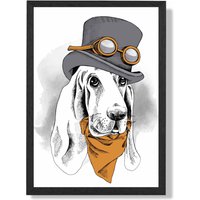 ARTZE Steam Punk Hound Dog Sketch Framed Print SIZE: A2 with Black Frame in Orange | Size: A4