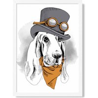 ARTZE Steam Punk Hound Dog Sketch Framed Print SIZE: A3 with White Frame in Orange | Size: A4