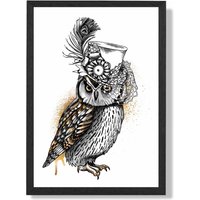 ARTZE Steam Punk Owl Sketch Framed Print SIZE: A2 with Black Frame in Yellow