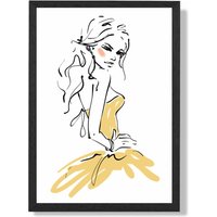 ARTZE Fashion Woman Pen & Ink Sketch Framed Print SIZE: A2 with Black Frame in Yellow | Size: A4