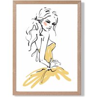 ARTZE Fashion Woman Pen & Ink Sketch Framed Print SIZE: A4 with Oak Frame in Yellow | Size: A3