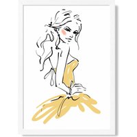 ARTZE Fashion Woman Pen & Ink Sketch Framed Print SIZE: A4 with White Frame in Yellow | Size: A2
