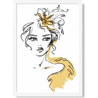 ARTZE Female Fashion Pen & Ink Sketch Framed Print SIZE: A4 with White Frame in Yellow | Size: A2