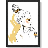 ARTZE Girl Fashion Pen & Ink Sketch Framed Print SIZE: A2 with Black Frame in Yellow | Size: A4