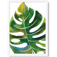 ARTZE Tropical Monstera Abstract Watercolour Botanical Framed Print SIZE: A3 with White Frame in Green | Size: A4