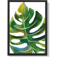 ARTZE Tropical Monstera Abstract Watercolour Botanical Framed Print SIZE: A3 with Black Frame in Green