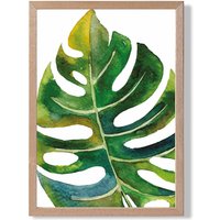 ARTZE Tropical Monstera Abstract Watercolour Botanical Framed Print SIZE: A3 with Oak Frame in Green