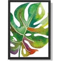 ARTZE Monstera Leaf Abstract Watercolour Botanical Framed Print SIZE: A2 with Black Frame in Green | Size: A4