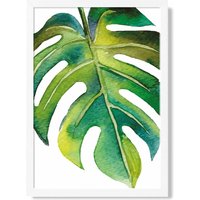 ARTZE Tropical Leaf Abstract Watercolour Botanical Framed Print SIZE: A3 with White Frame in Green | Size: A4