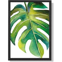 ARTZE Tropical Leaf Abstract Watercolour Botanical Framed Print SIZE: A3 with Black Frame in Green | Size: A2