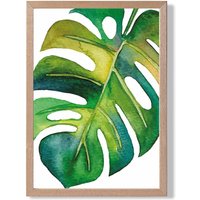 ARTZE Monstera Abstract Watercolour Botanical Framed Print SIZE: A3 with Oak Frame in Green | Size: A4
