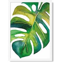 ARTZE Monstera Abstract Watercolour Botanical Framed Print SIZE: A3 with White Frame in Green
