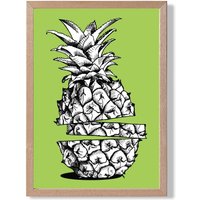 ARTZE Sketch Pineapple on Bright Green Framed Print SIZE: A2 with Oak Frame | Size: A3