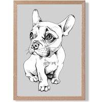 ARTZE Sketch French Bulldog on Light Grey Framed Print SIZE: A4 with Oak Frame | Size: A3