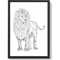 ARTZE Line Art Lion Geometric Animal Framed Print SIZE: A3 with Black Frame | Size: A2