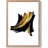 ARTZE Abstract Black & Gold Paint Strokes Framed Print SIZE: A3 with Oak Frame | Size: A4
