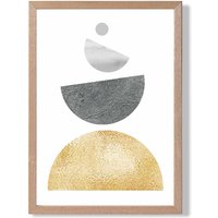 ARTZE Grey & Yellow Semi Circles Mid Century Geometric Framed Print SIZE: A4 with Oak Frame | Size: A2