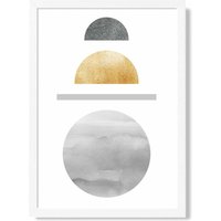 ARTZE Yellow & Grey Circles Mid Century Geometric Framed Print SIZE: A3 with White Frame | Size: A4
