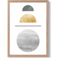 ARTZE Yellow & Grey Circles Mid Century Geometric Framed Print SIZE: A3 with Oak Frame | Size: A4