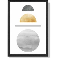 ARTZE Yellow & Grey Circles Mid Century Geometric Framed Print SIZE: A2 with Black Frame | Size: A3