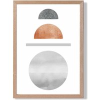 ARTZE Copper & Grey Semi Circles Mid Century Geometric Framed Print SIZE: A2 with Oak Frame | Size: A4