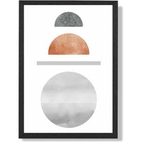 ARTZE Copper & Grey Semi Circles Mid Century Geometric Framed Print SIZE: A4 with Black Frame | Size: A3