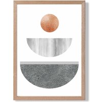 ARTZE Grey & Copper Circles Mid Century Geometric Framed Print SIZE: A4 with Oak Frame | Size: A2
