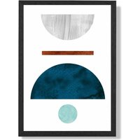 ARTZE Teal & Grey Semi Circles Mid Century Geometric Framed Print SIZE: A2 with Black Frame | Size: A4