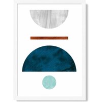 ARTZE Teal & Grey Semi Circles Mid Century Geometric Framed Print SIZE: A2 with White Frame | Size: A3