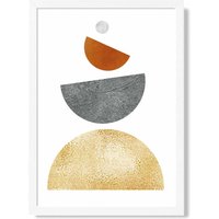 ARTZE Orange & Yellow Semi Circles Mid Century Geometric Framed Print SIZE: A4 with White Frame | Size: A2