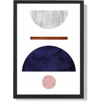 ARTZE Navy Blue & Grey Semi Circles Mid Century Geometric Framed Print SIZE: A3 with Black Frame | Size: A2