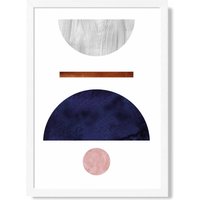 ARTZE Navy Blue & Grey Semi Circles Mid Century Geometric Framed Print SIZE: A3 with White Frame | Size: A2
