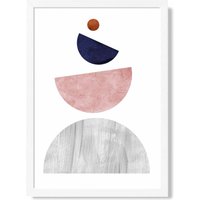 ARTZE Grey & Navy Blue Circles Mid Century Geometric Framed Print SIZE: A2 with White Frame | Size: A4