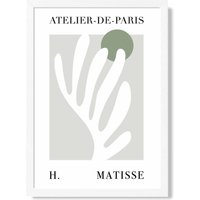 ARTZE Matisse Floral Cutout Sage Green Exhibition Framed Print SIZE: A3 with White Frame in Pale Green | Size: A2